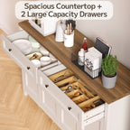 Bealife AP59 Buffet de cuisine avec 2 tiroirs et 4 portes, 140×40×90 cm, Bahut de style rétro avec dispositif anti-basculement