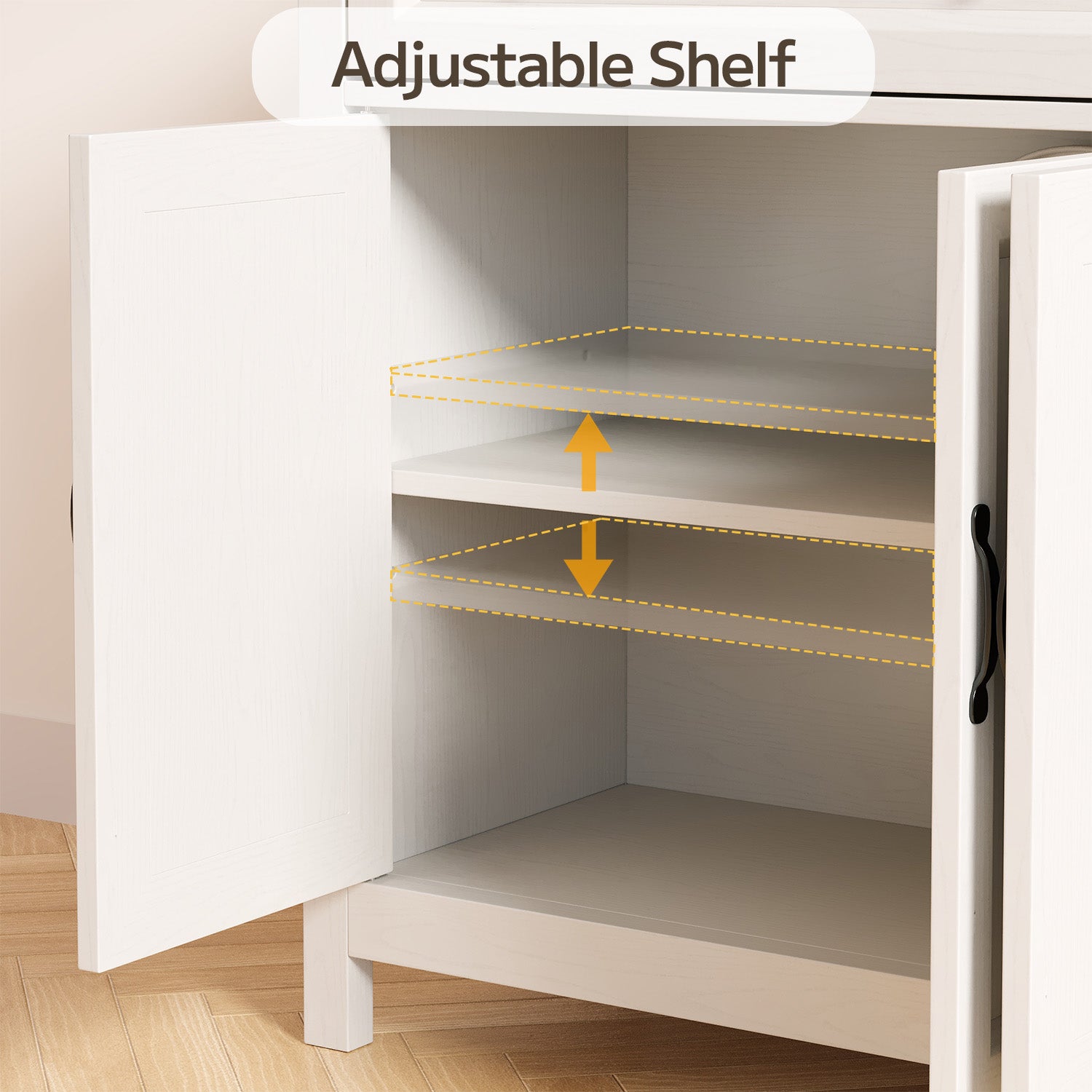 Bealife AP59 Buffet de cuisine avec 2 tiroirs et 4 portes, 140×40×90 cm, Bahut de style rétro avec dispositif anti-basculement