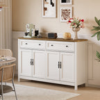 Bealife AP59 Buffet de cuisine avec 2 tiroirs et 4 portes, 140×40×90 cm, Bahut de style rétro avec dispositif anti-basculement