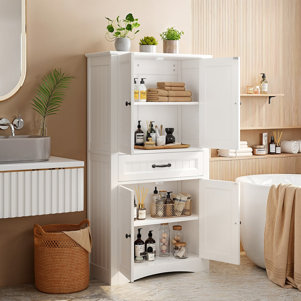 Bealife AP68 Colonne de salle de bain 73×31×132 cm, avec 4 portes, 1 tiroir et étagères réglables