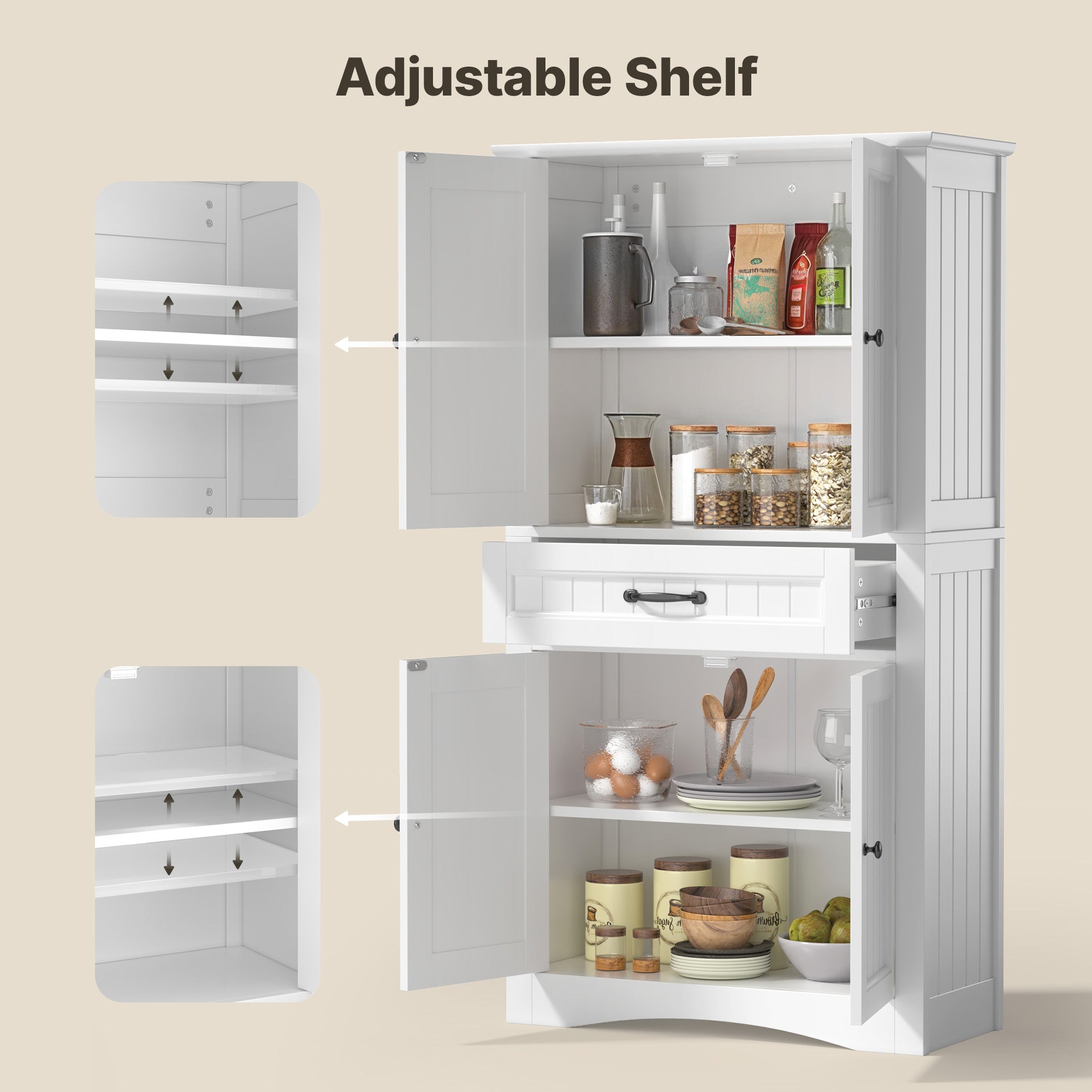 Bealife AP68 Colonne de salle de bain 73×31×132 cm, avec 4 portes, 1 tiroir et étagères réglables