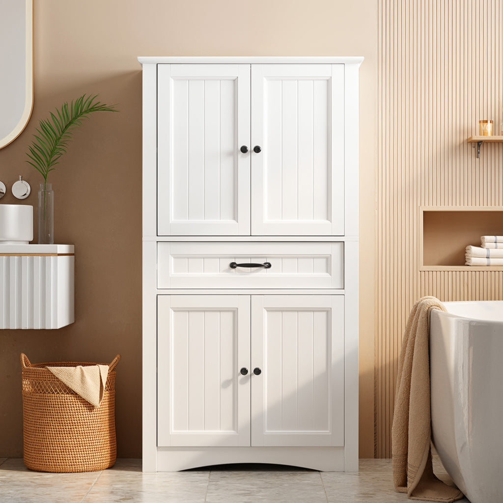 Bealife AP68 Colonne de salle de bain 73×31×132 cm, avec 4 portes, 1 tiroir et étagères réglables