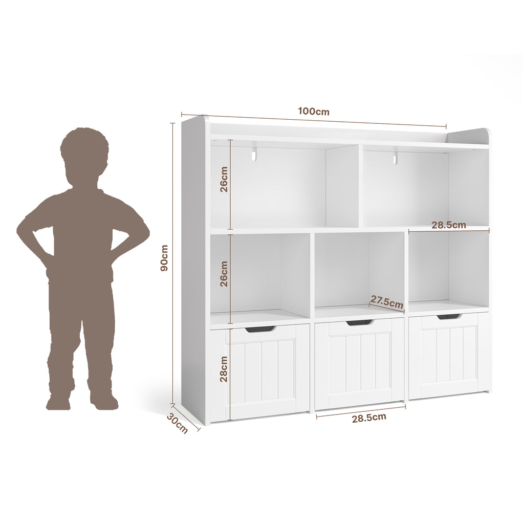 Bealife AP81 Meuble de rangement pour jouets et livres d'enfants, avec compartiments ouverts et tiroirs coulissants à roulettes