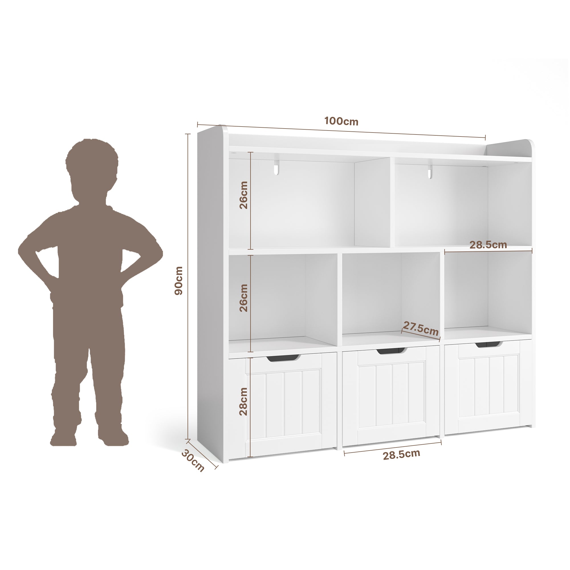 Bealife AP81 Meuble de rangement pour jouets et livres d'enfants, avec compartiments ouverts et tiroirs coulissants à roulettes
