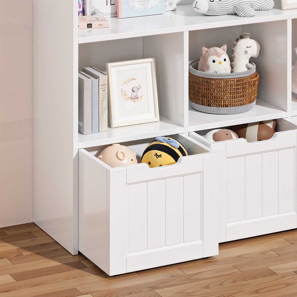 Bealife AP81 Meuble de rangement pour jouets et livres d'enfants, avec compartiments ouverts et tiroirs coulissants à roulettes