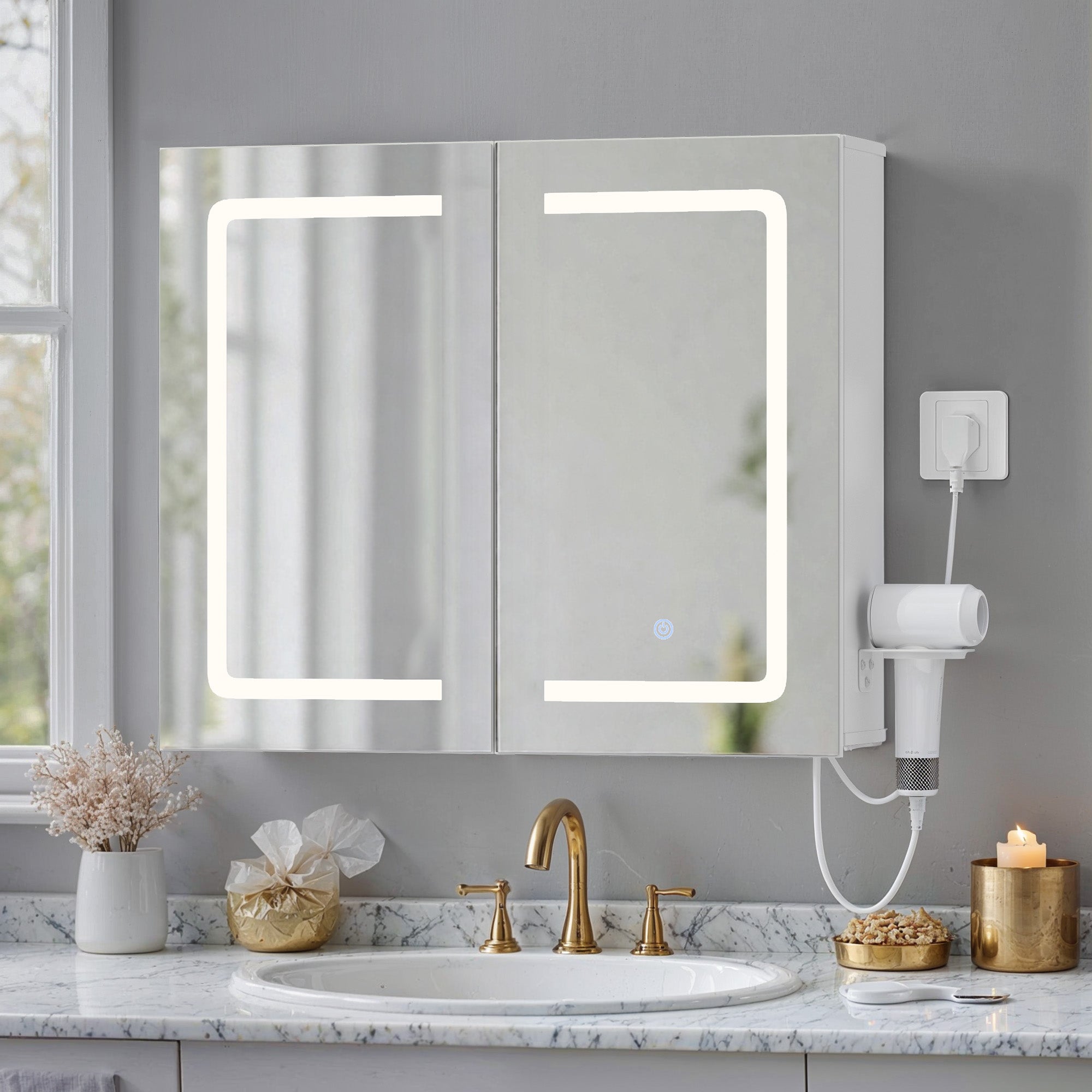 Bealife AP84 Armoire de toilette à LED avec éclairage, 70 cm, armoires de salle de bain avec 3 couleurs de lumière et fonction de gradation