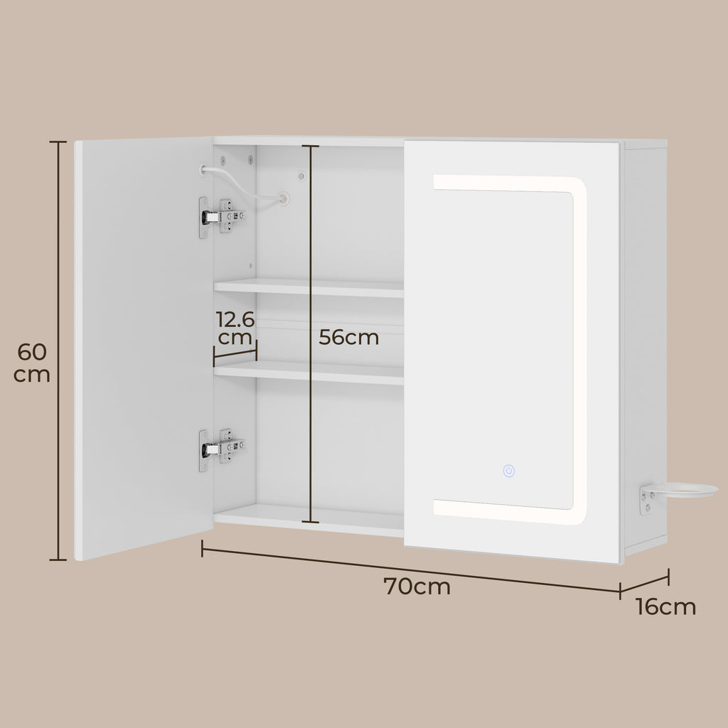 Bealife AP84 Armoire de toilette à LED avec éclairage, 70 cm, armoires de salle de bain avec 3 couleurs de lumière et fonction de gradation