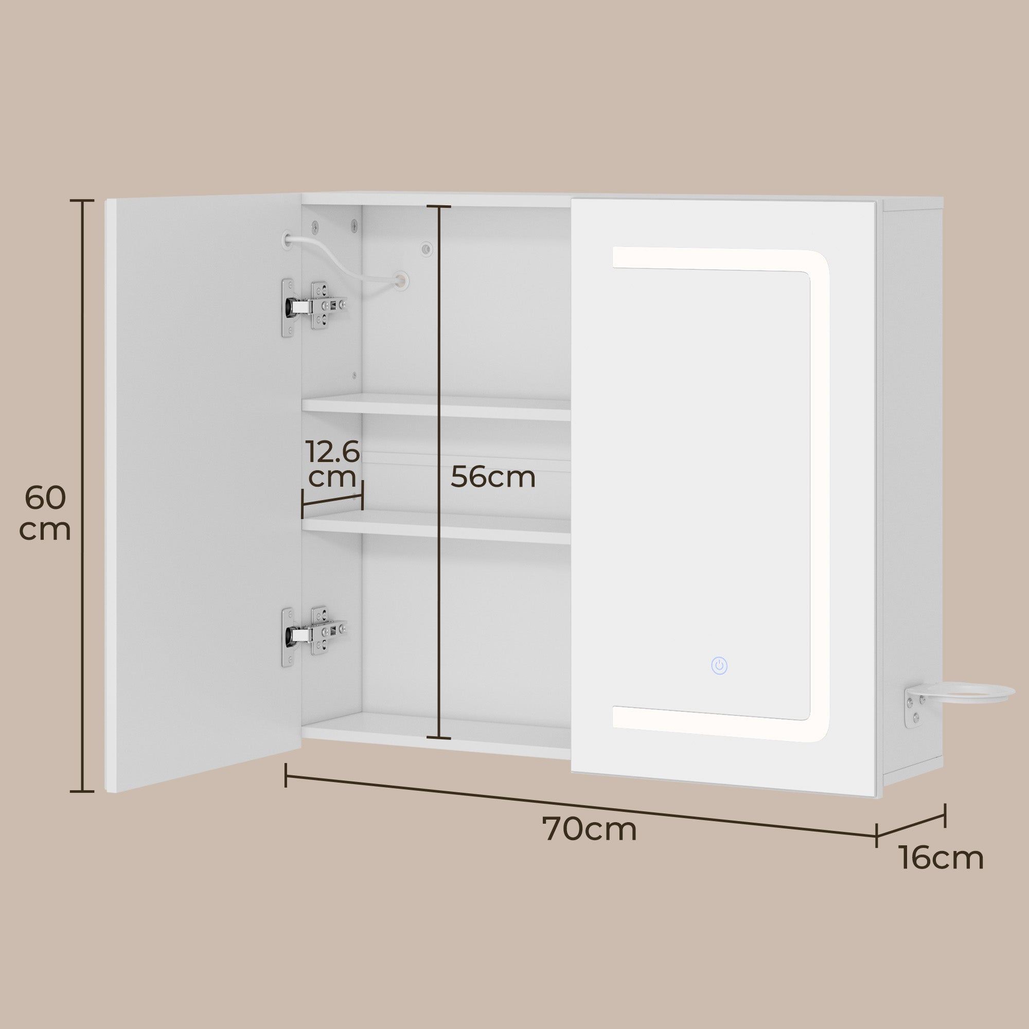 Bealife AP84 Armoire de toilette à LED avec éclairage, 70 cm, armoires de salle de bain avec 3 couleurs de lumière et fonction de gradation