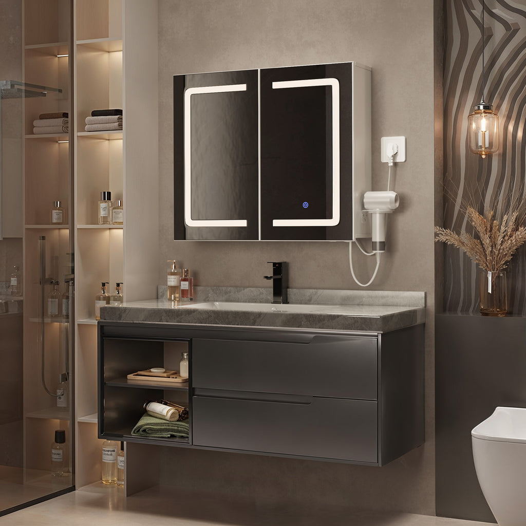 Bealife AP84 Armoire de toilette à LED avec éclairage, 70 cm, armoires de salle de bain avec 3 couleurs de lumière et fonction de gradation