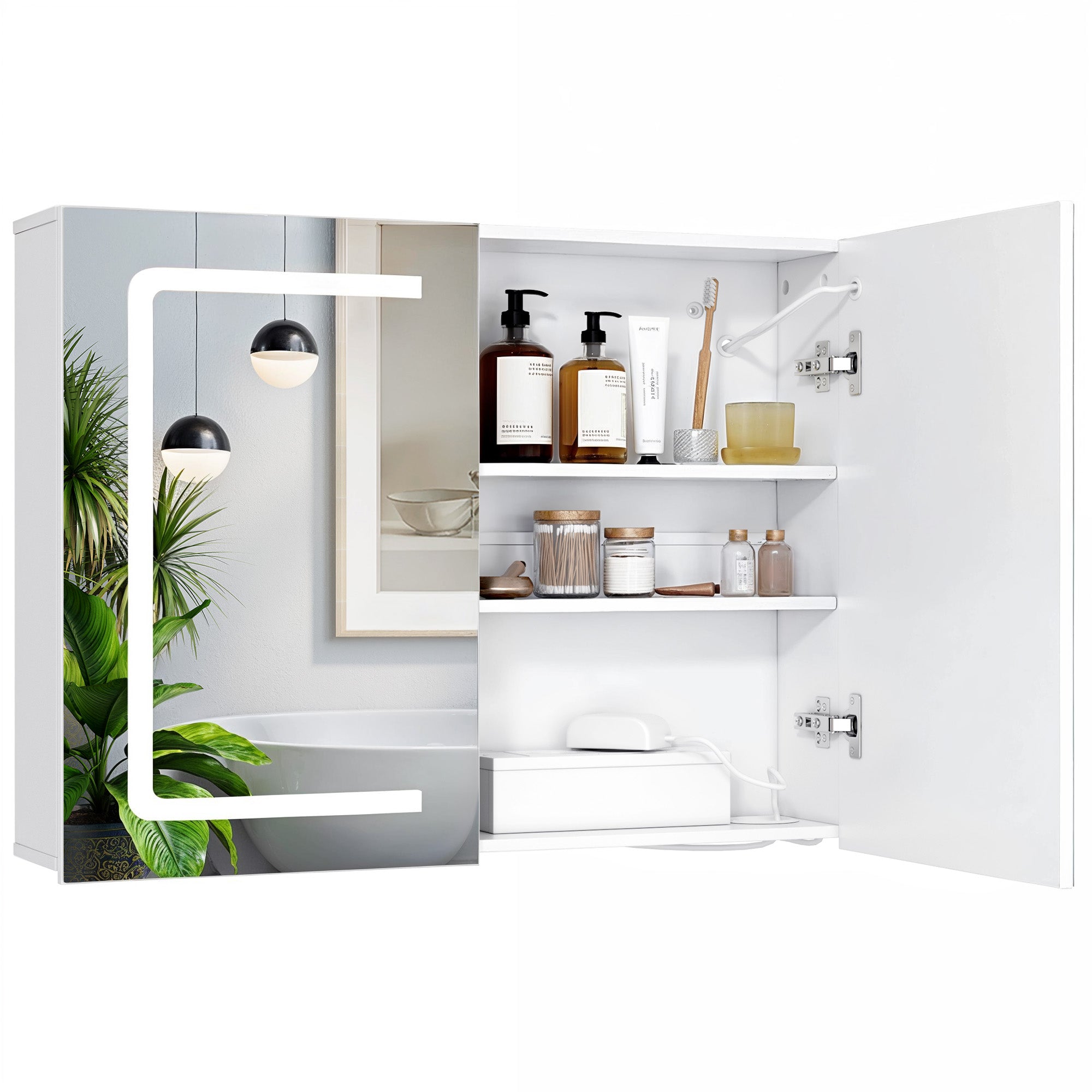 Bealife AP85 Armoire de Toilette LED avec Éclairage, Armoire de Salle de Bain de 80 cm avec 3 Couleurs de Lumière et Fonction de Gradation