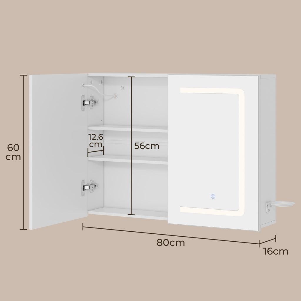 Bealife AP85 Armoire de Toilette LED avec Éclairage, Armoire de Salle de Bain de 80 cm avec 3 Couleurs de Lumière et Fonction de Gradation