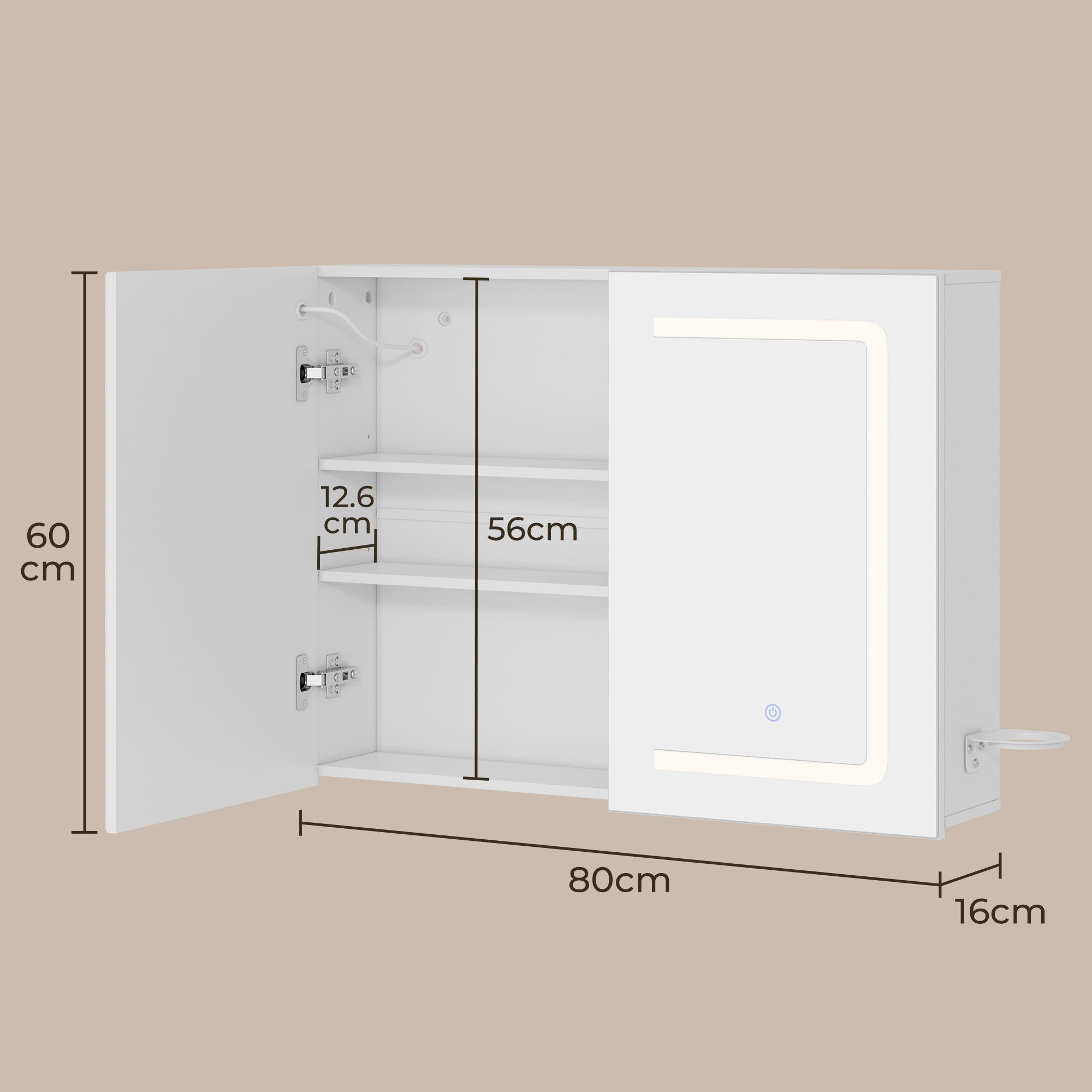 Bealife AP85 Armoire de Toilette LED avec Éclairage, Armoire de Salle de Bain de 80 cm avec 3 Couleurs de Lumière et Fonction de Gradation