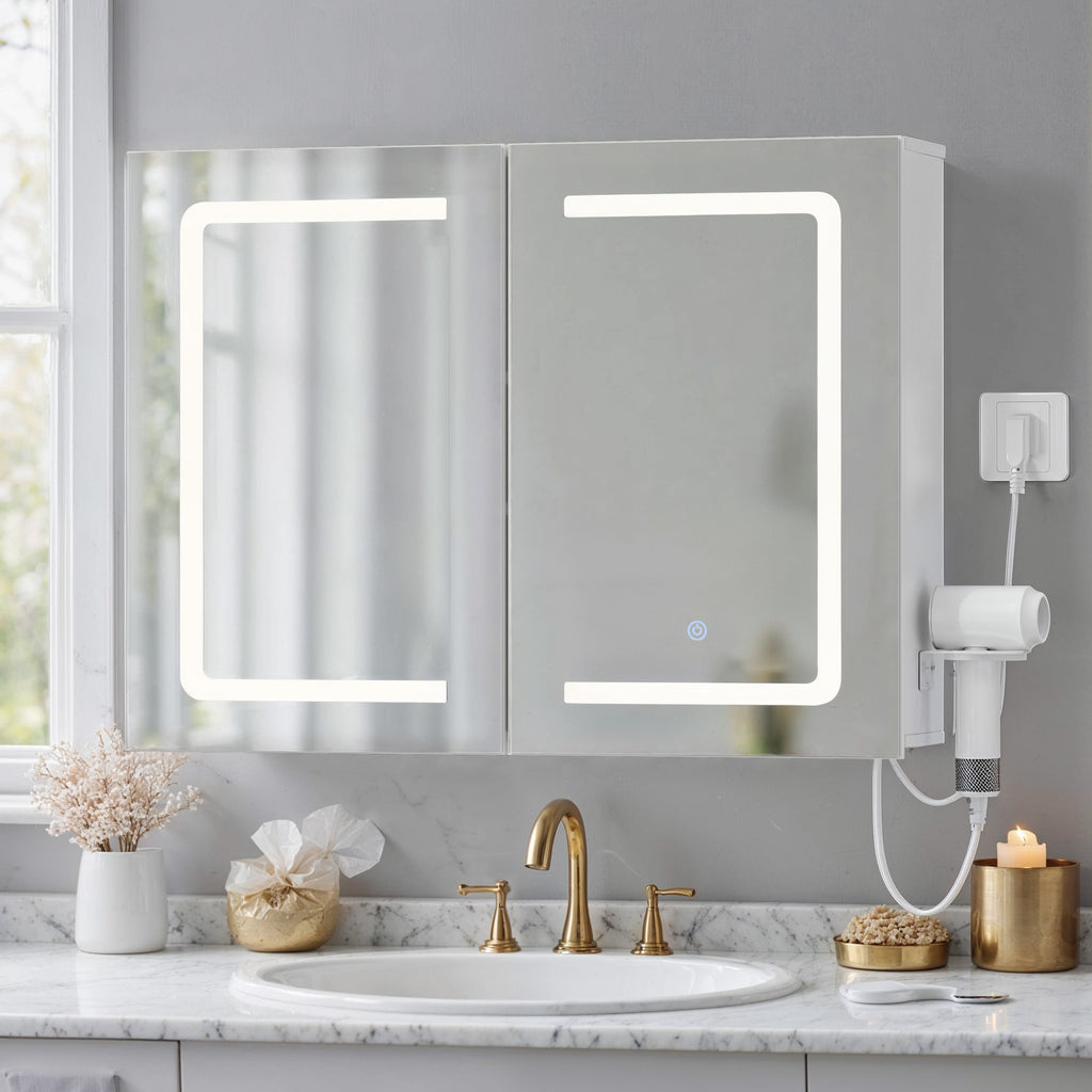 Bealife AP85 Armoire de Toilette LED avec Éclairage, Armoire de Salle de Bain de 80 cm avec 3 Couleurs de Lumière et Fonction de Gradation