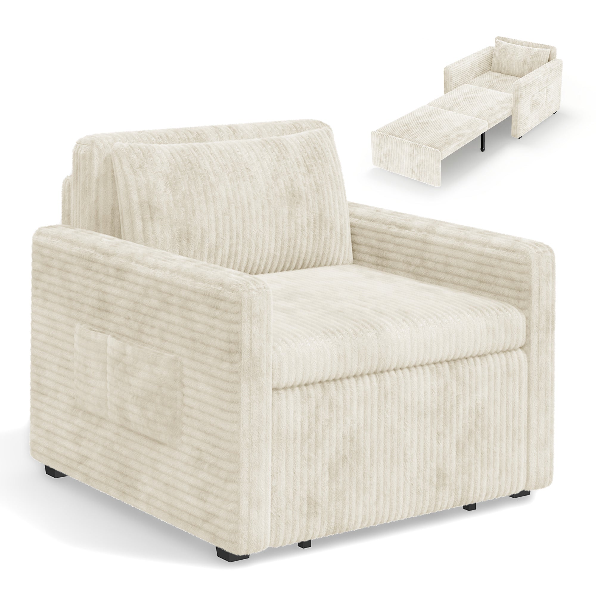 Canapé convertible Bealife AR14, canapé-lit 3-en-1 en velours côtelé avec dossier convertible pour petits salons, bureaux et chambres d'amis