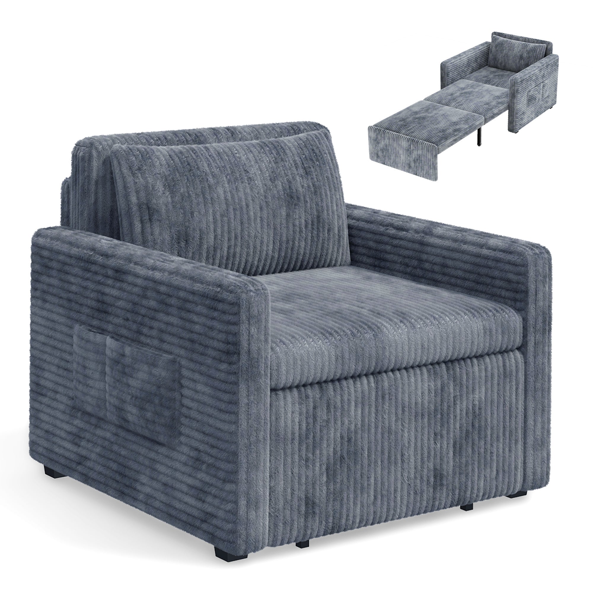Canapé convertible Bealife AR14, canapé-lit 3-en-1 en velours côtelé avec dossier convertible pour petits salons, bureaux et chambres d'amis