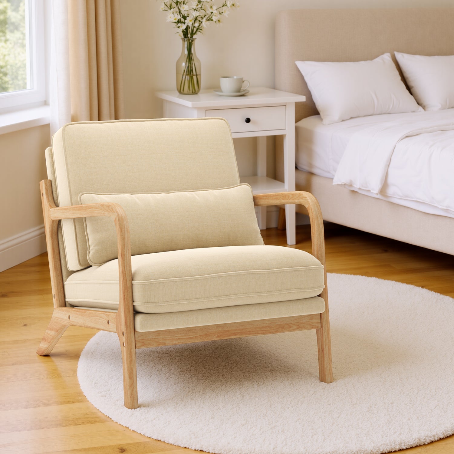 Bealife AR16 Fauteuil de salon, Fauteuil en bois avec rembourrage et dossier réglable pour la détente