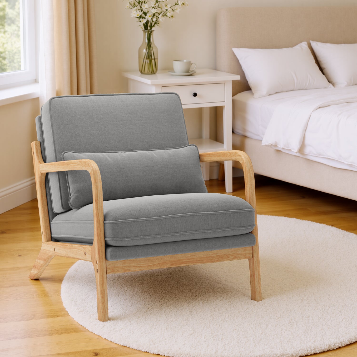 Bealife AR16 Fauteuil de salon, Fauteuil en bois avec rembourrage et dossier réglable pour la détente
