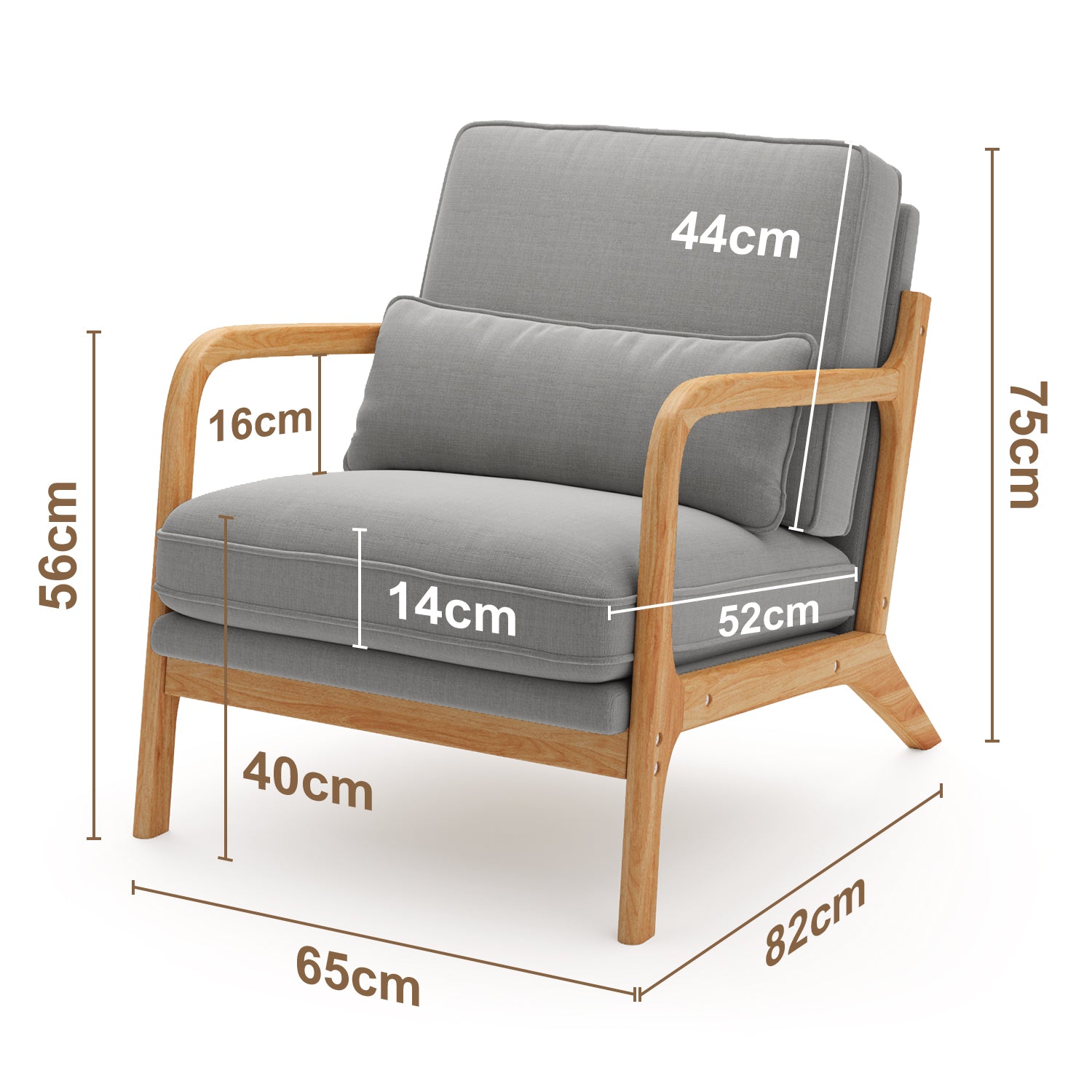 Bealife AR16 Fauteuil de salon, Fauteuil en bois avec rembourrage et dossier réglable pour la détente