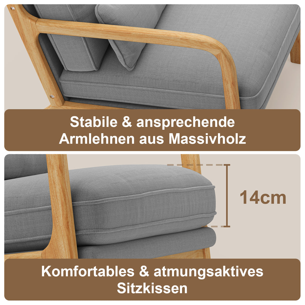 Bealife AR16 Fauteuil de salon, Fauteuil en bois avec rembourrage et dossier réglable pour la détente