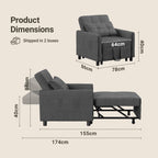 Bealife AR24 Canapé convertible, Lit Chaise 3 en 1, Transat avec fonction couchage, avec oreillers