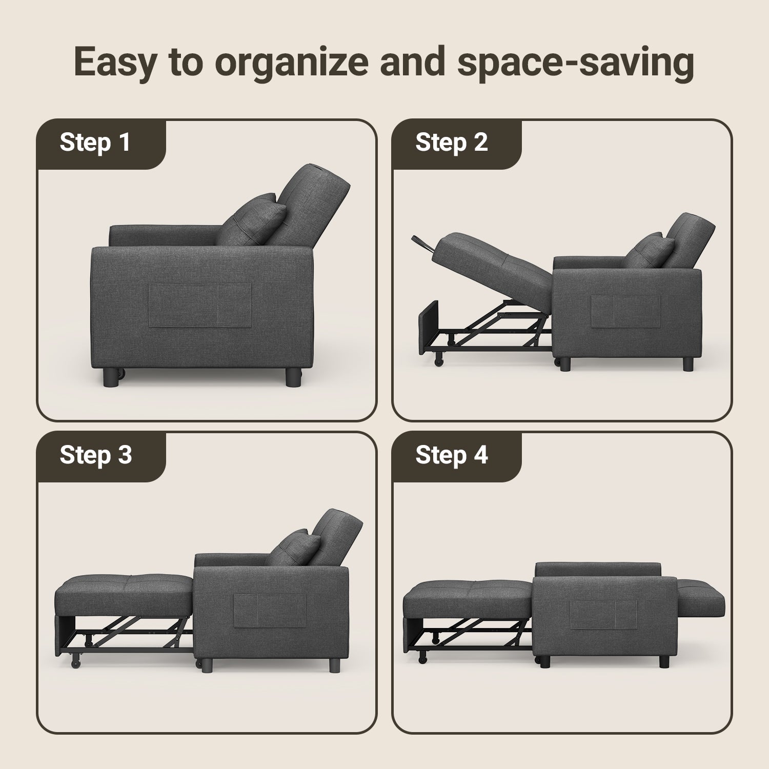Bealife AR24 Canapé convertible, Lit Chaise 3 en 1, Transat avec fonction couchage, avec oreillers