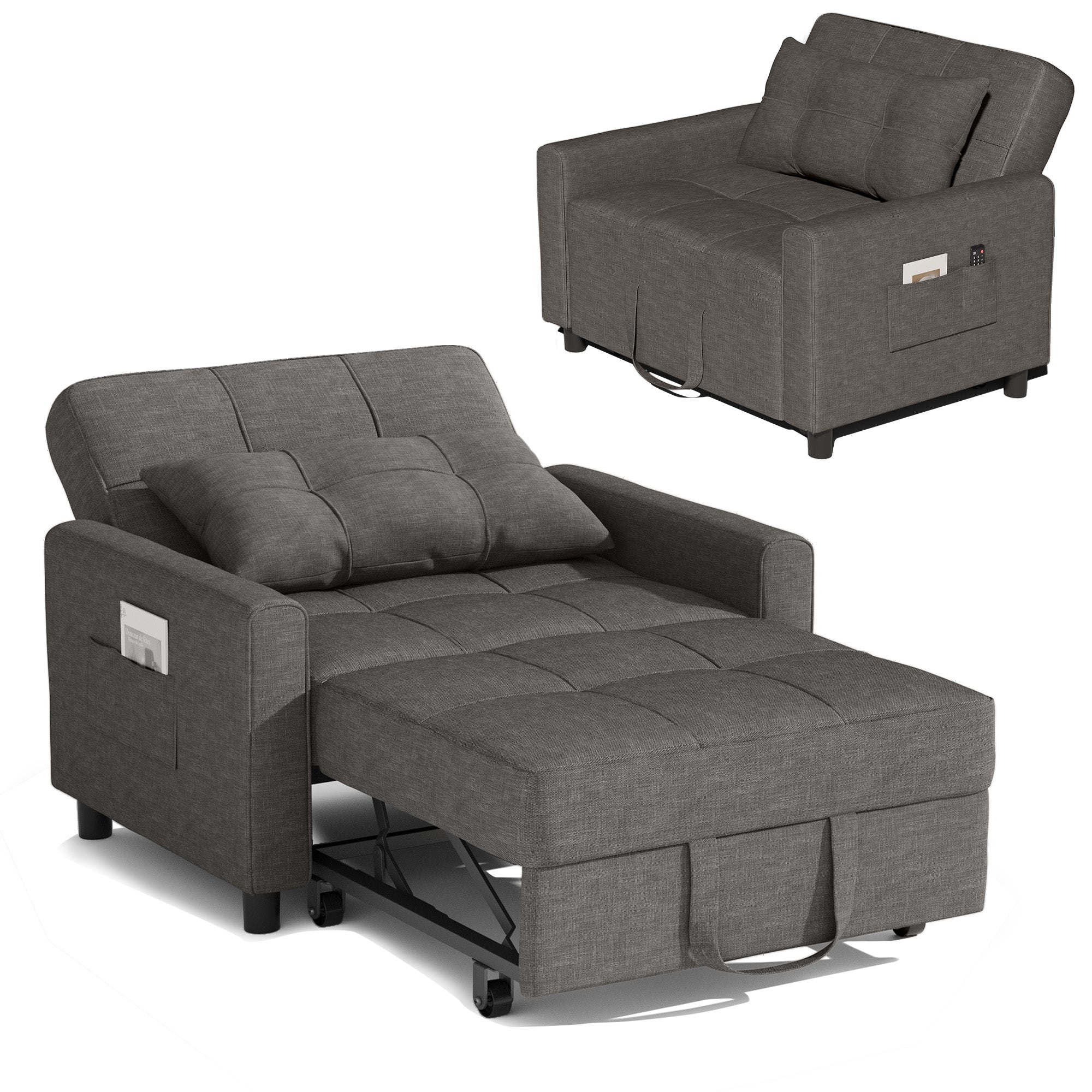 Canapé-lit extensible Bealife AR22 avec roulettes et oreillers - 191×68×44 cm, canapé convertible 3-en-1
