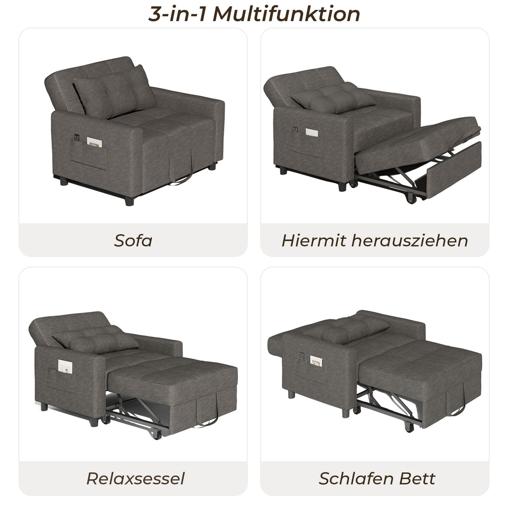 Canapé-lit extensible Bealife AR22 avec roulettes et oreillers - 191×68×44 cm, canapé convertible 3-en-1