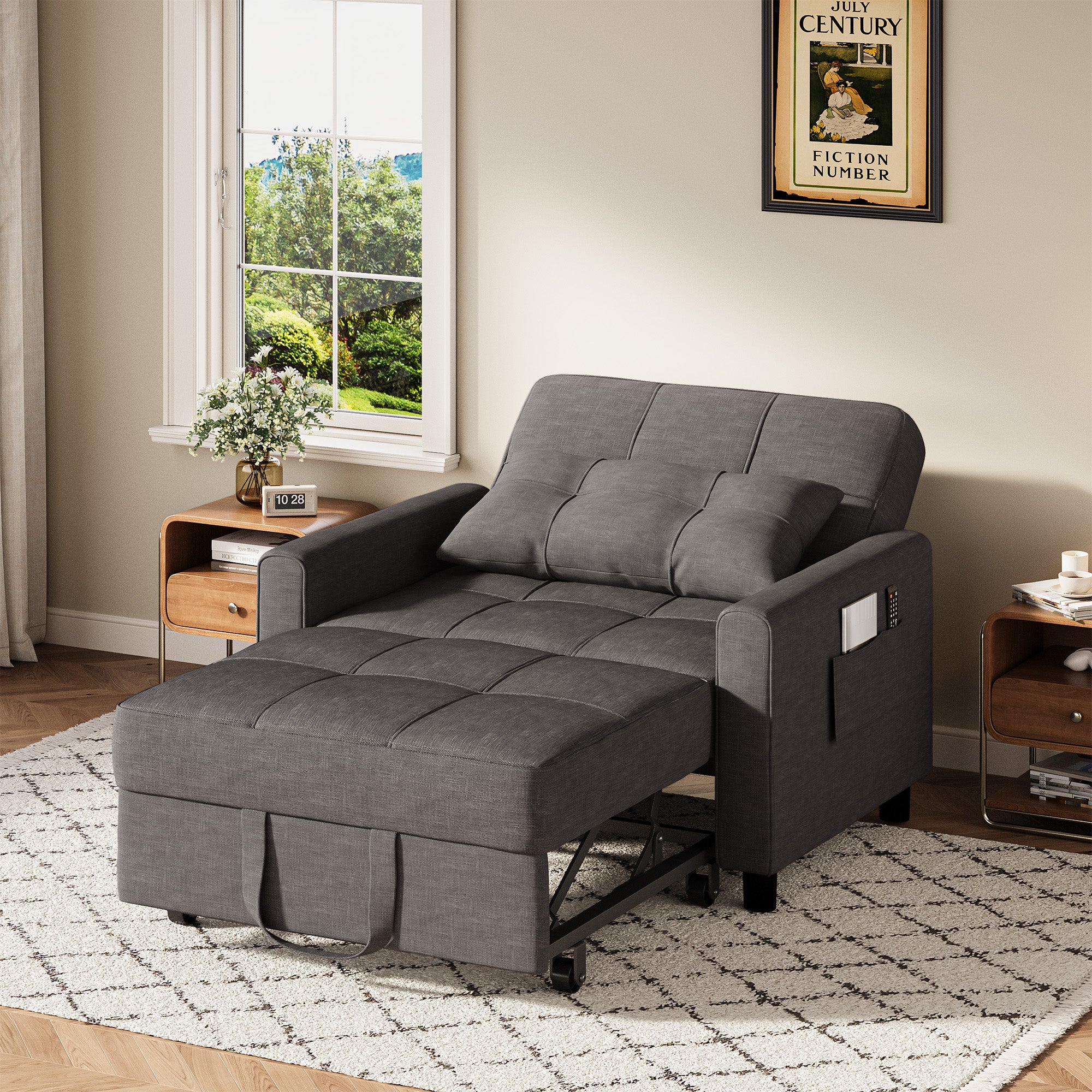 Canapé-lit extensible Bealife AR22 avec roulettes et oreillers - 191×68×44 cm, canapé convertible 3-en-1