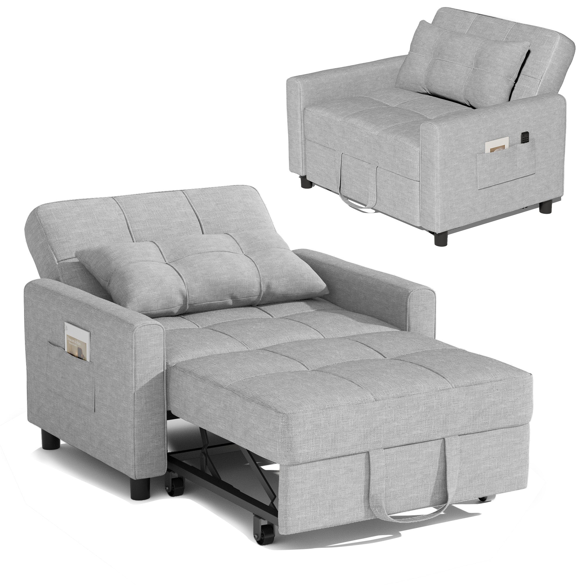 Canapé-lit extensible Bealife AR22 avec roulettes et oreillers - 191×68×44 cm, canapé convertible 3-en-1