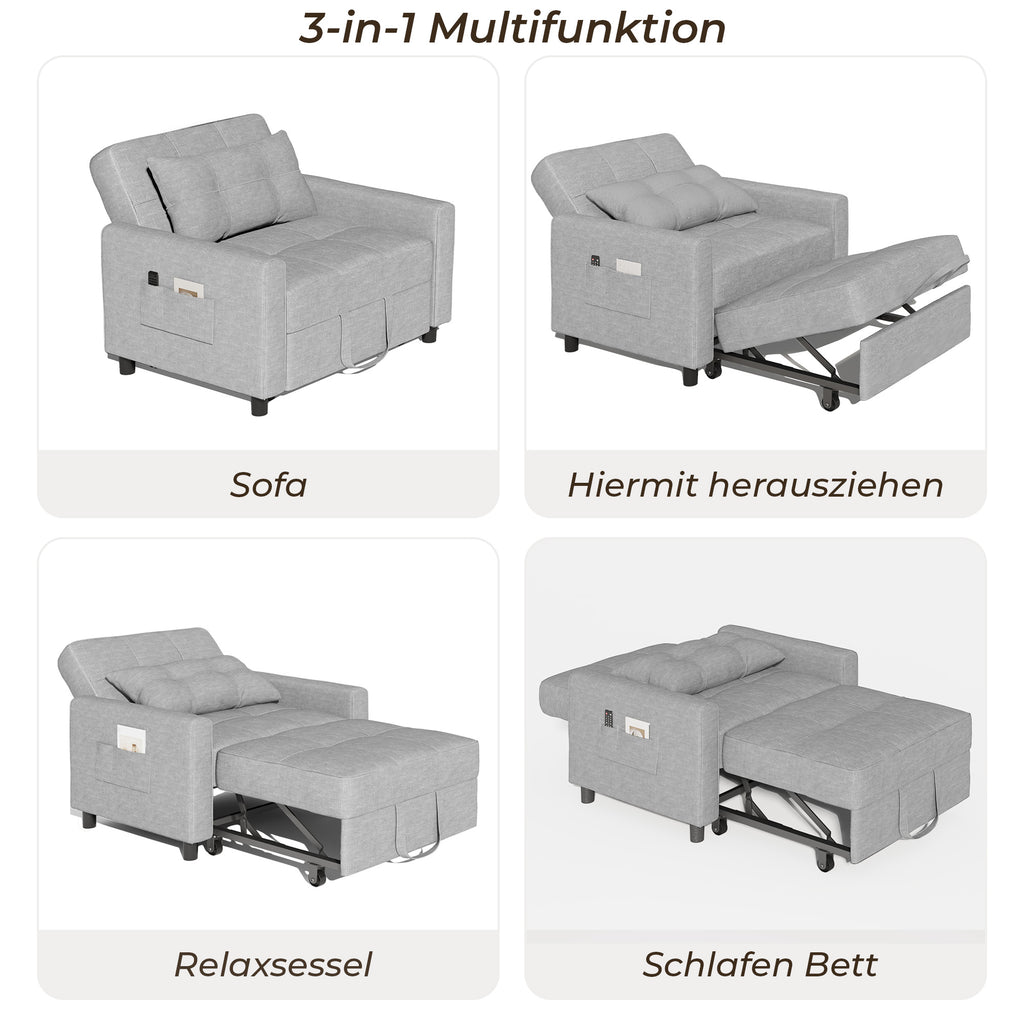 Canapé-lit extensible Bealife AR22 avec roulettes et oreillers - 191×68×44 cm, canapé convertible 3-en-1