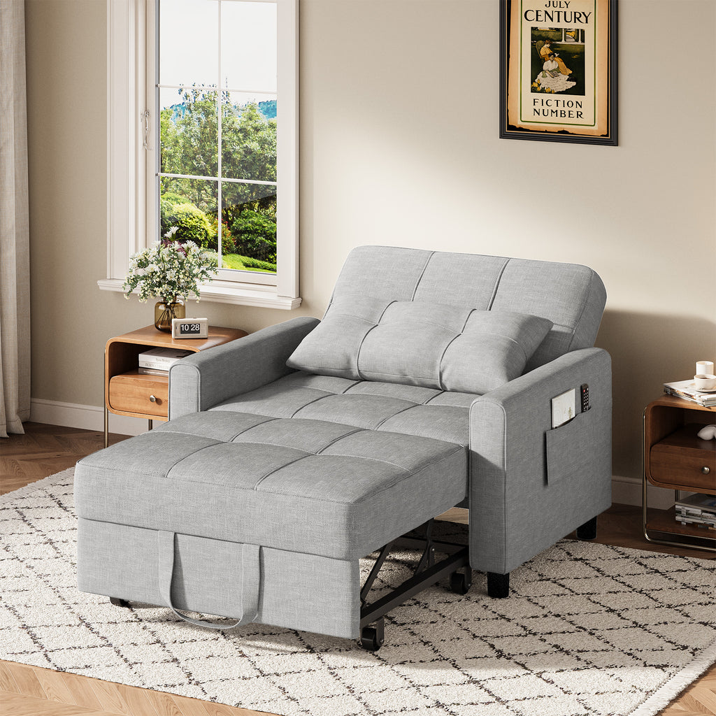 Canapé-lit extensible Bealife AR22 avec roulettes et oreillers - 191×68×44 cm, canapé convertible 3-en-1