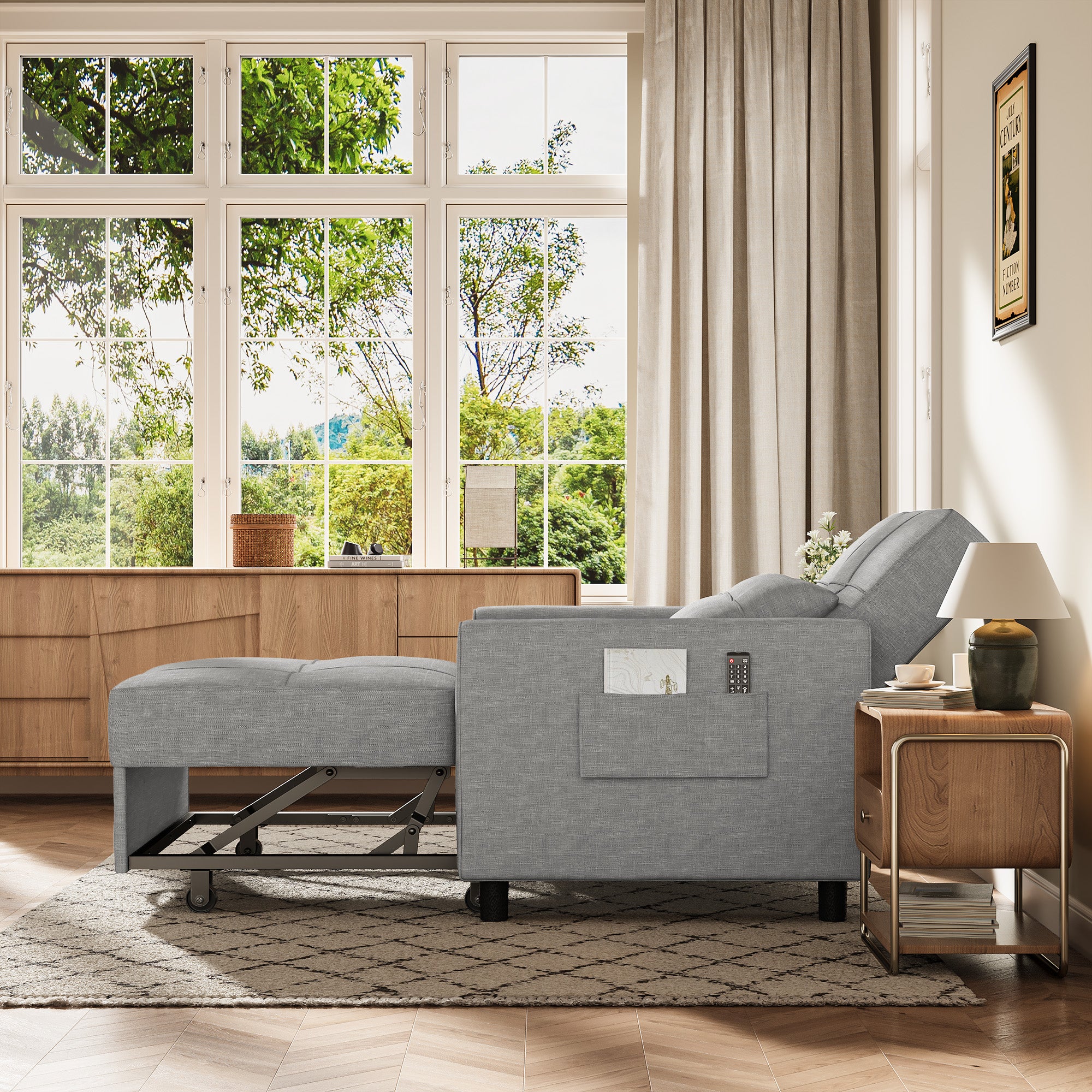 Canapé-lit extensible Bealife AR22 avec roulettes et oreillers - 191×68×44 cm, canapé convertible 3-en-1