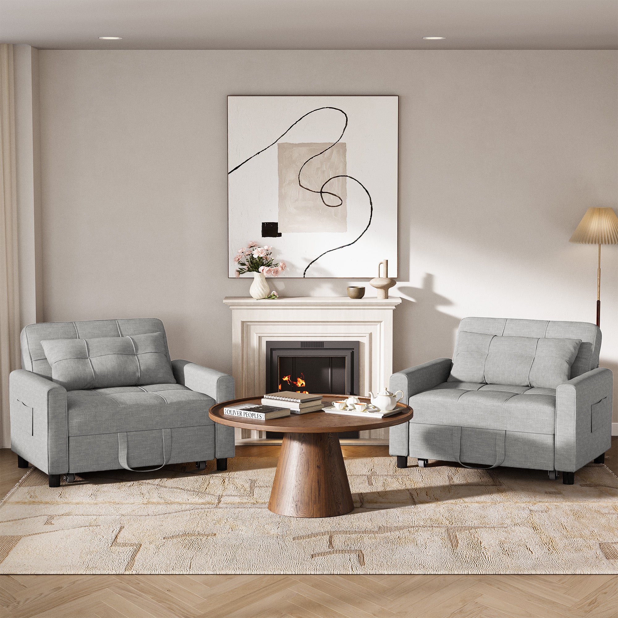 Canapé-lit extensible Bealife AR22 avec roulettes et oreillers - 191×68×44 cm, canapé convertible 3-en-1