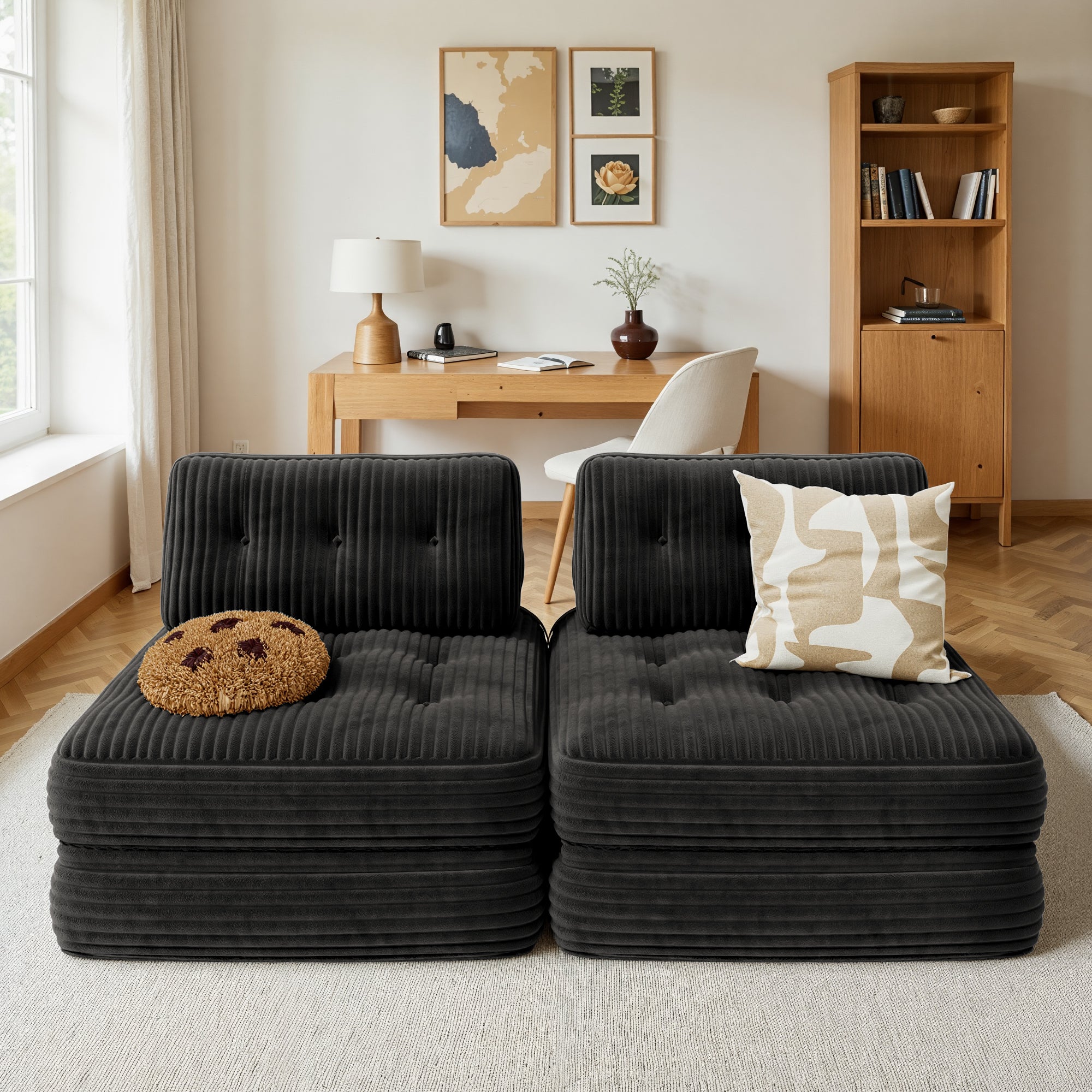 Bealife AR32 Pouf 3 en 1 pliable, canapé futon modulaire, utilisable comme pouf et lit polyvalent pour les petits espaces