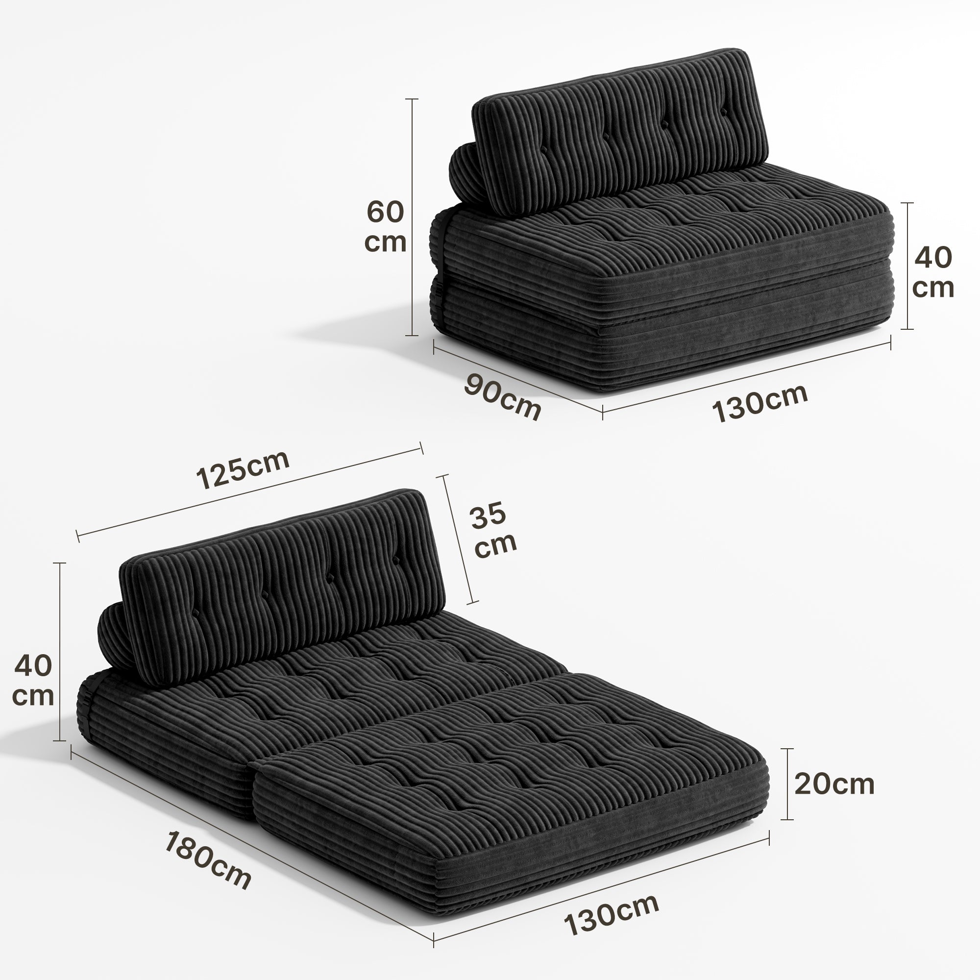 Bealife AR33 Pouf pliable 3 en 1, canapé 2 places, fauteuil et lit d'appoint – Idéal pour les petits espaces