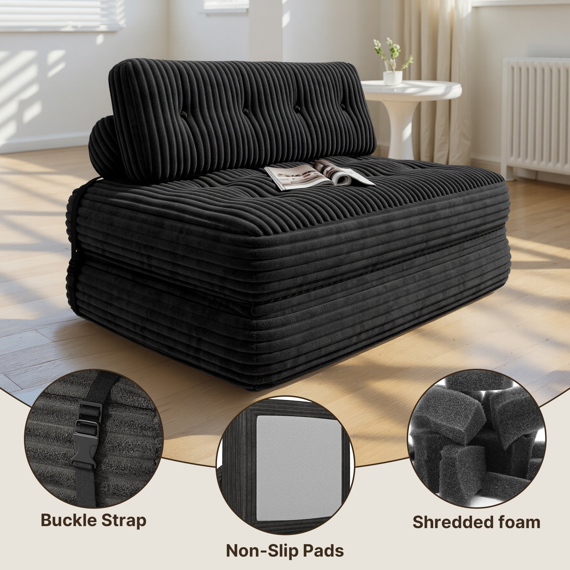 Bealife AR33 Pouf pliable 3 en 1, canapé 2 places, fauteuil et lit d'appoint – Idéal pour les petits espaces
