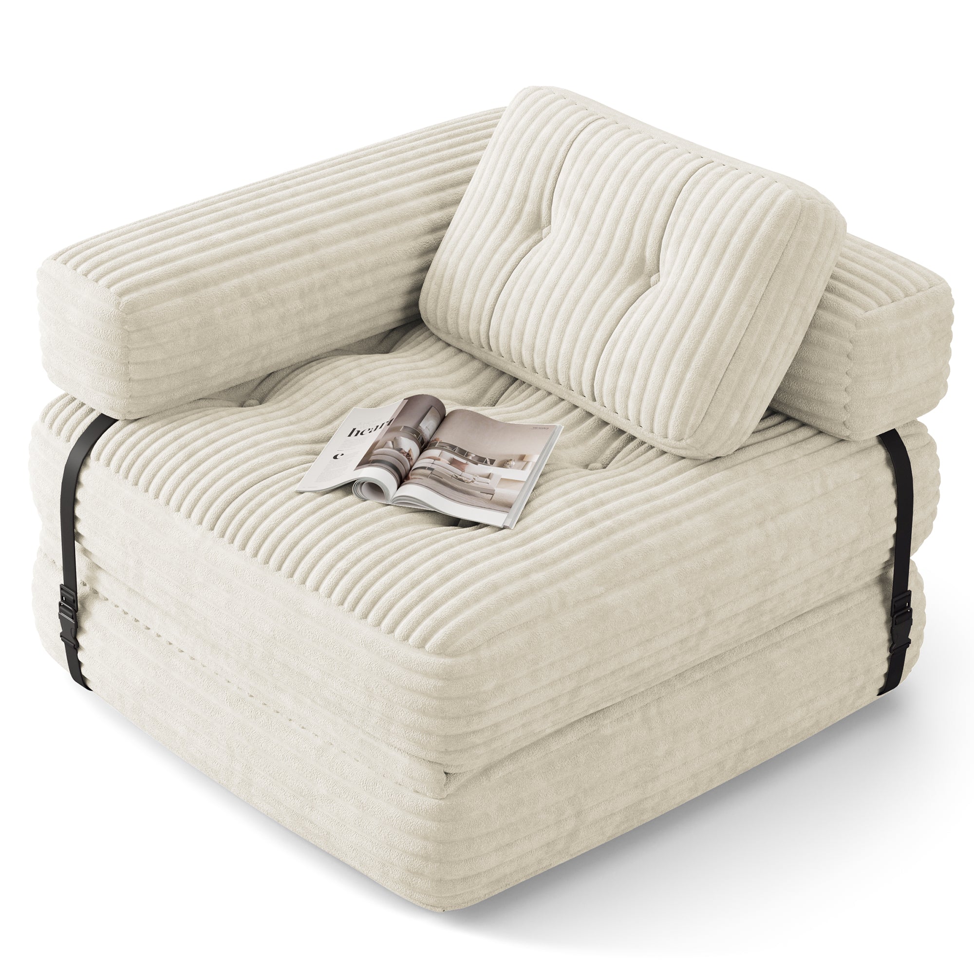 Bealife AR34 canapé pliable 3 en 1, pouf et lit d'appoint. Polyvalent, confortable et peu encombrant – parfait comme canapé-lit pliable pour les petits espaces, les salons et les chambres d'amis.