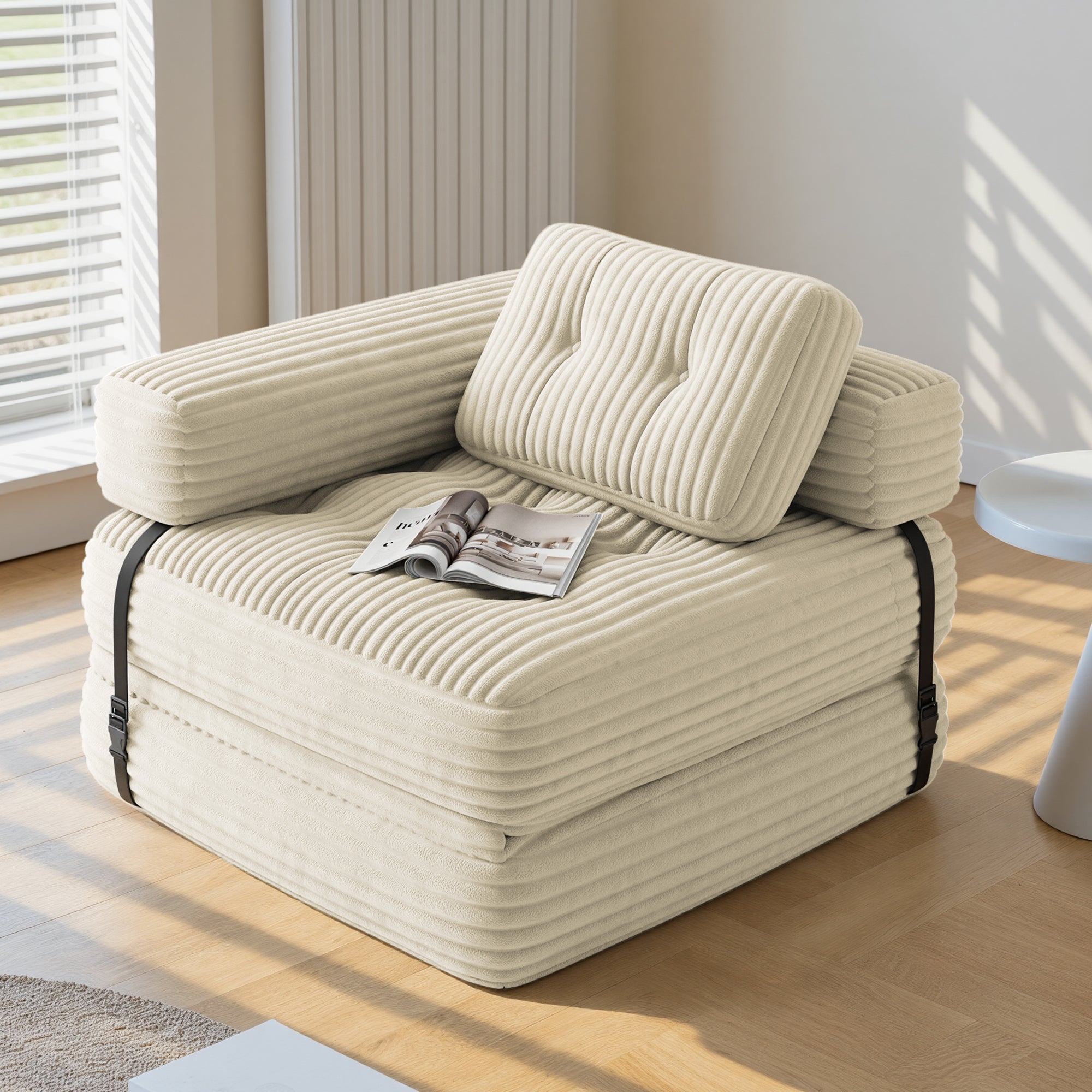 Bealife AR34 canapé pliable 3 en 1, pouf et lit d'appoint. Polyvalent, confortable et peu encombrant – parfait comme canapé-lit pliable pour les petits espaces, les salons et les chambres d'amis.