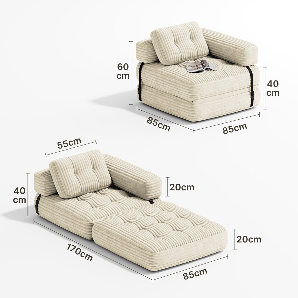 Bealife AR34 canapé pliable 3 en 1, pouf et lit d'appoint. Polyvalent, confortable et peu encombrant – parfait comme canapé-lit pliable pour les petits espaces, les salons et les chambres d'amis.