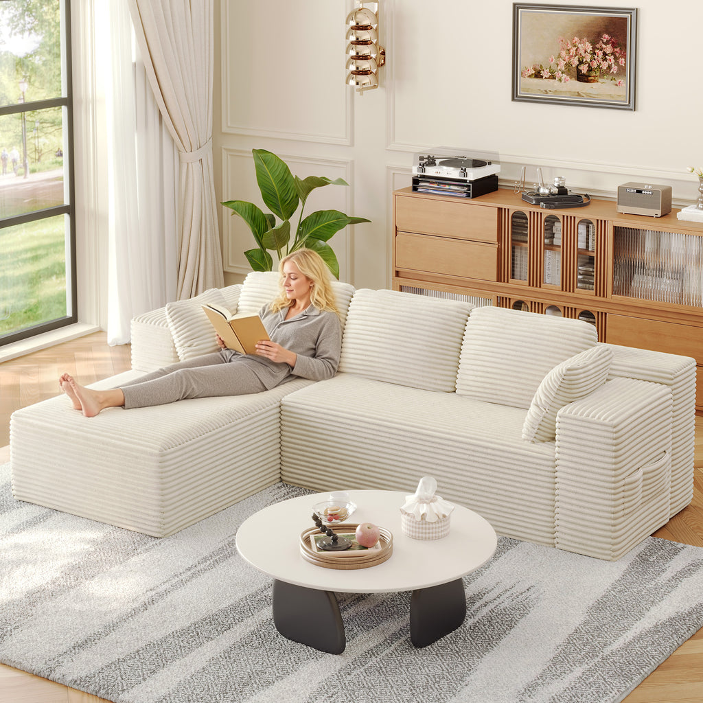 Bealife AR35 Canapé d'angle avec méridienne, Canapé modulaire en velours côtelé 4 places pour salon