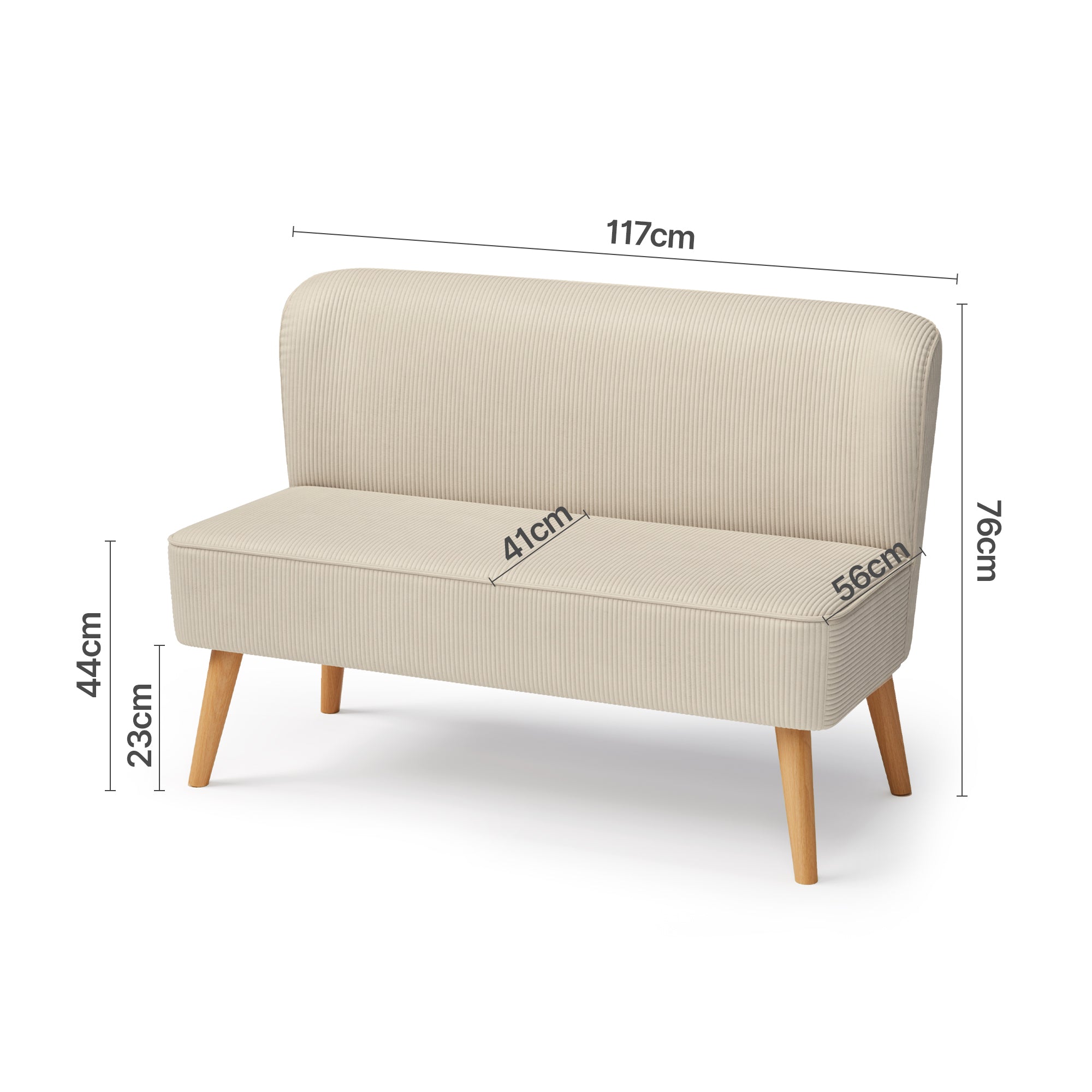 Bealife AR57 Canapé 2 places en velours côtelé, banquette rembourrée avec espace libre au sol pour salon, bureau et chambre à coucher