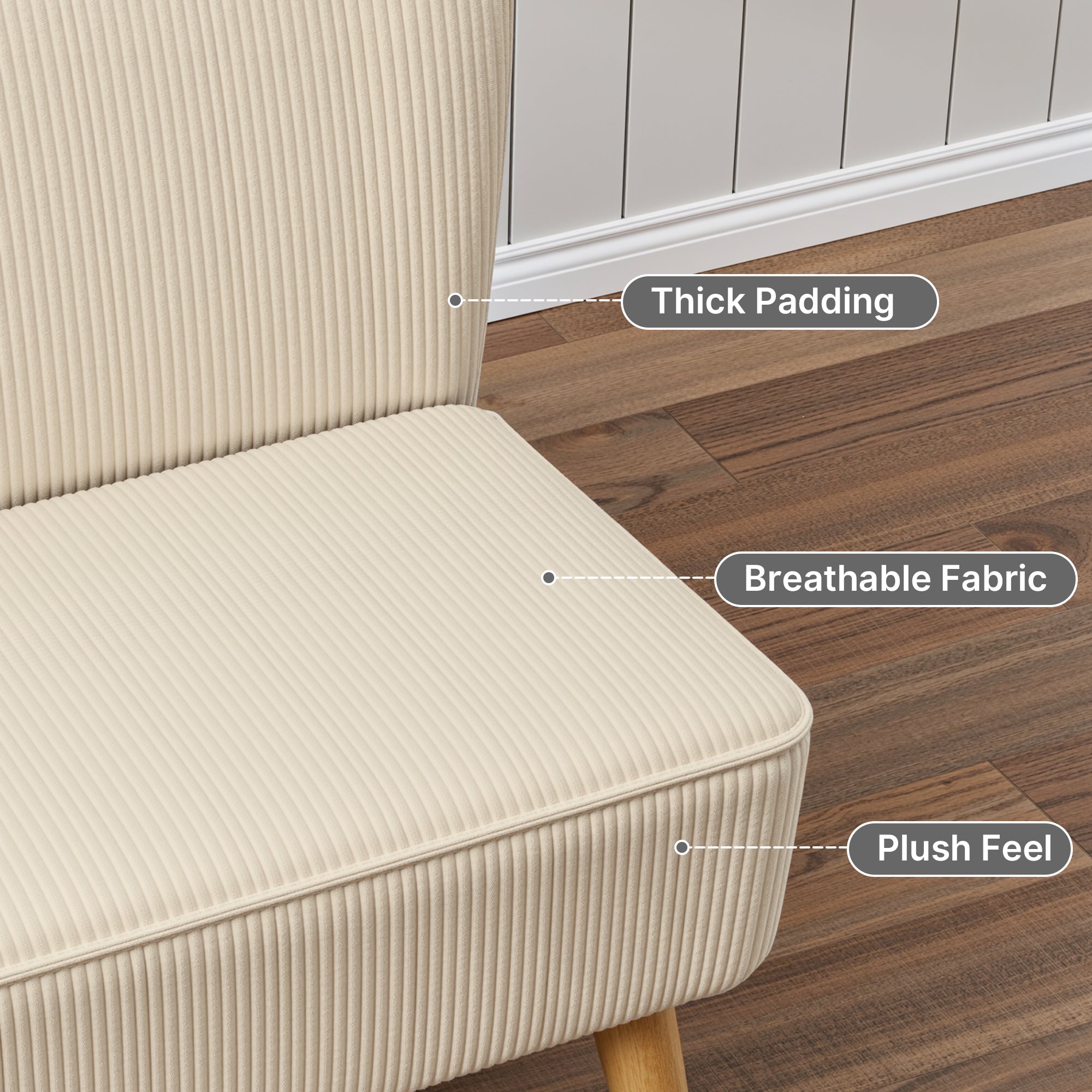 Bealife AR57 Canapé 2 places en velours côtelé, banquette rembourrée avec espace libre au sol pour salon, bureau et chambre à coucher