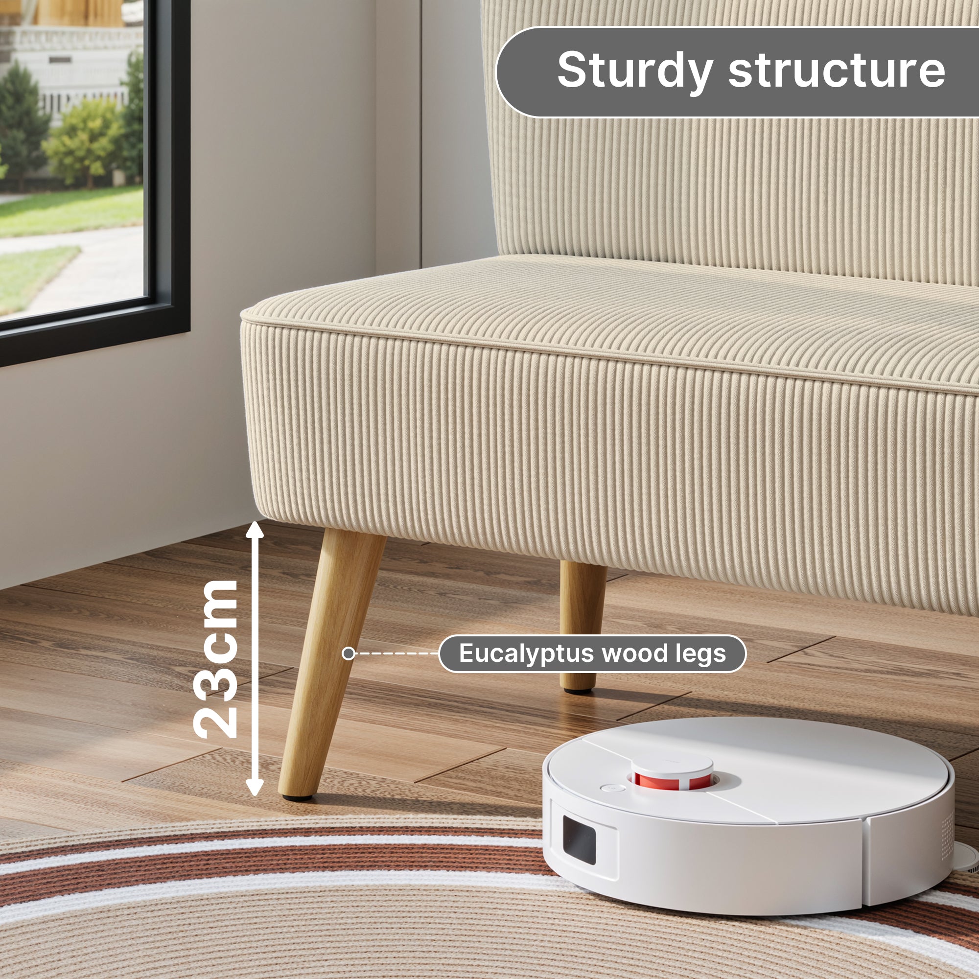 Bealife AR57 Canapé 2 places en velours côtelé, banquette rembourrée avec espace libre au sol pour salon, bureau et chambre à coucher