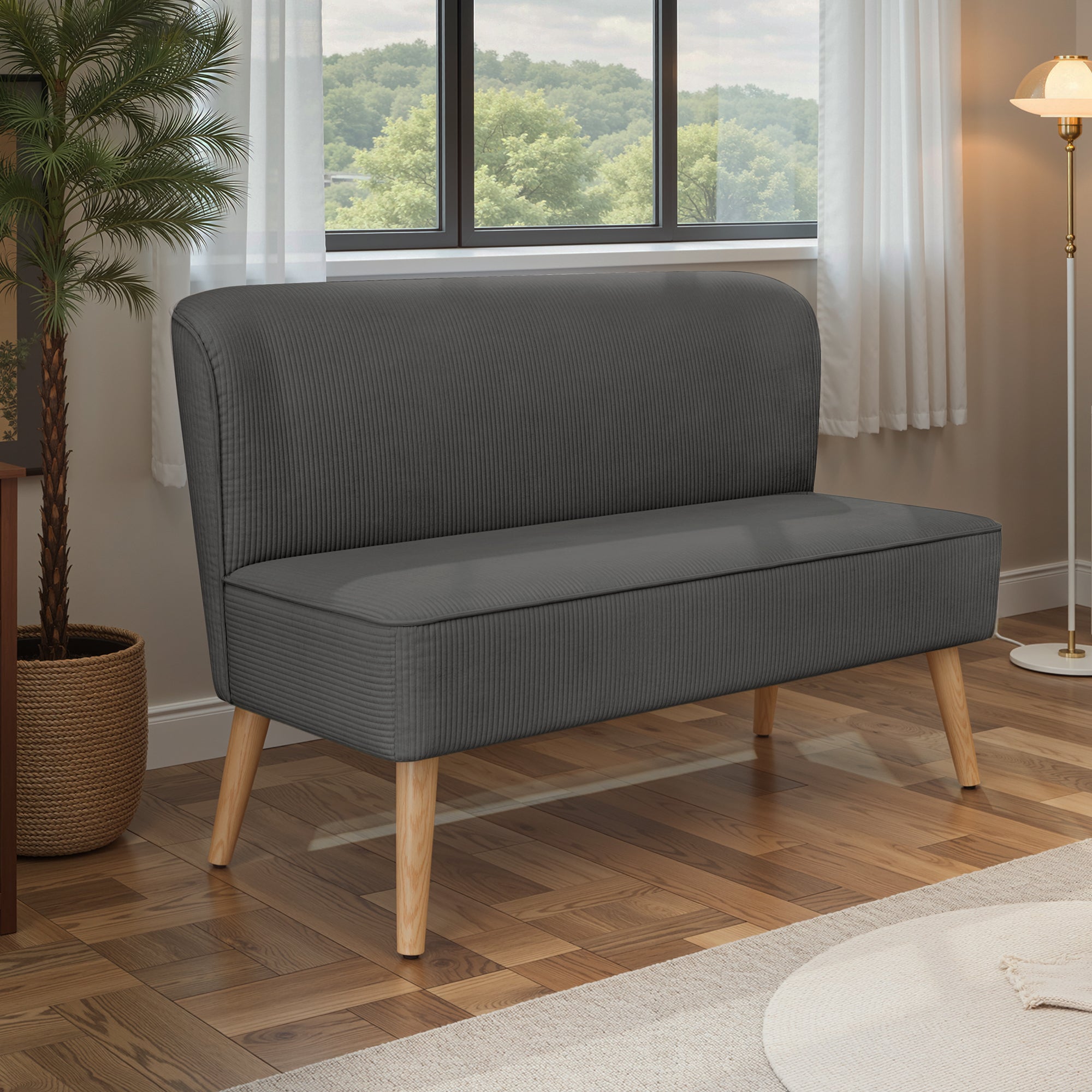 Bealife AR57 Canapé 2 places en velours côtelé, banquette rembourrée avec espace libre au sol pour salon, bureau et chambre à coucher