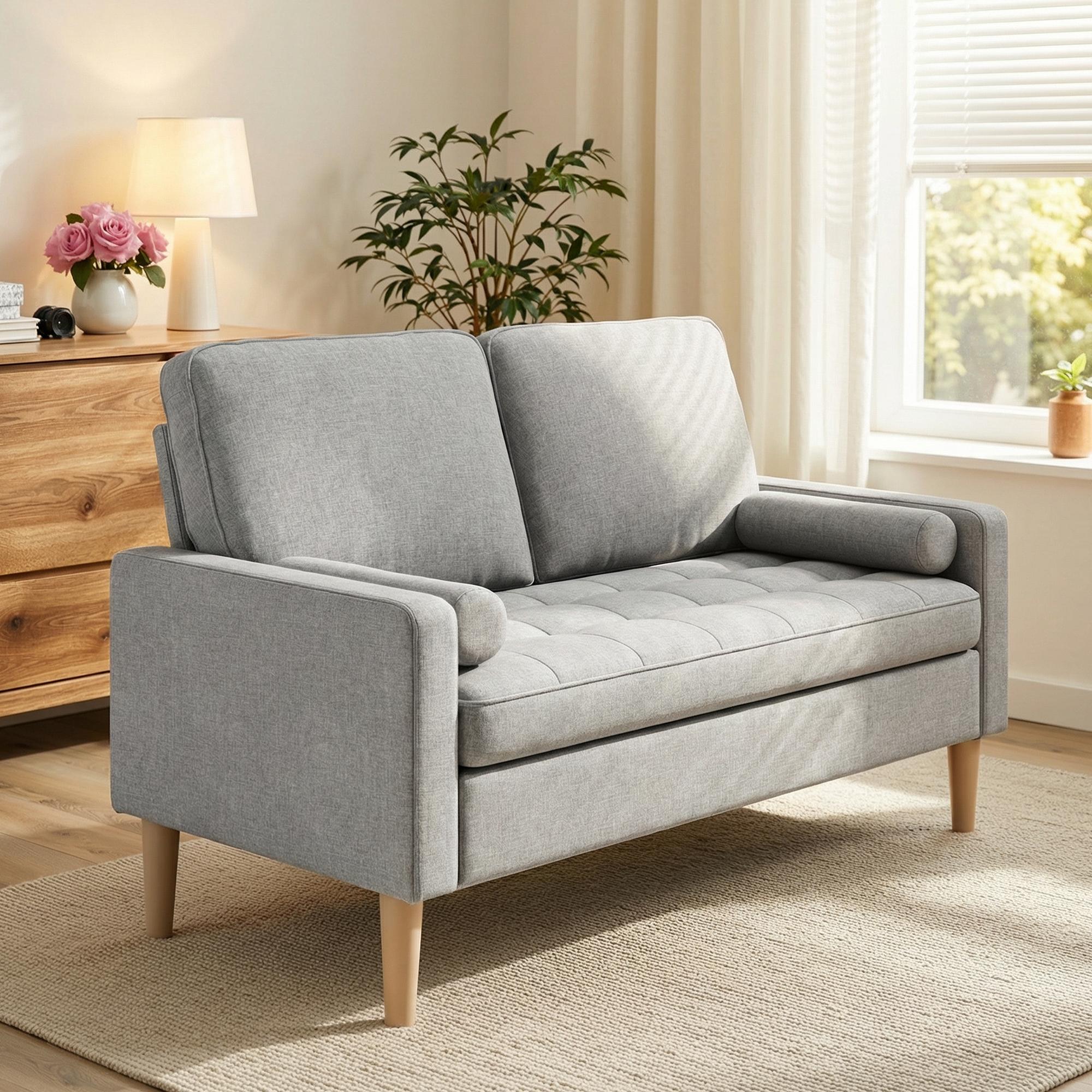 Bealife AR38 Canapé 2 places avec 2 coussins cylindriques rembourrés, Petit canapé en lin et coton pour salon, bureau et chambre à coucher