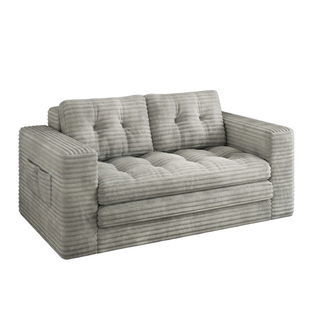 Bealife AR39 Convertible Sofa Bed with Sleeping Function, Corduroy Sofa 150cm with Backrest for Small Spaces