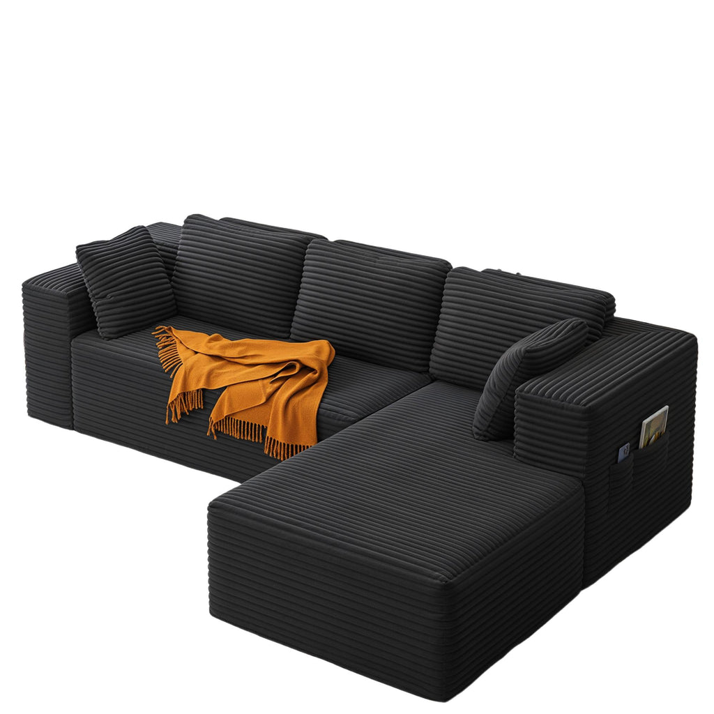 Bealife AR43 Canapé d'angle avec méridienne à droite 160×90cm, Canapé modulable 4 places en velours côtelé