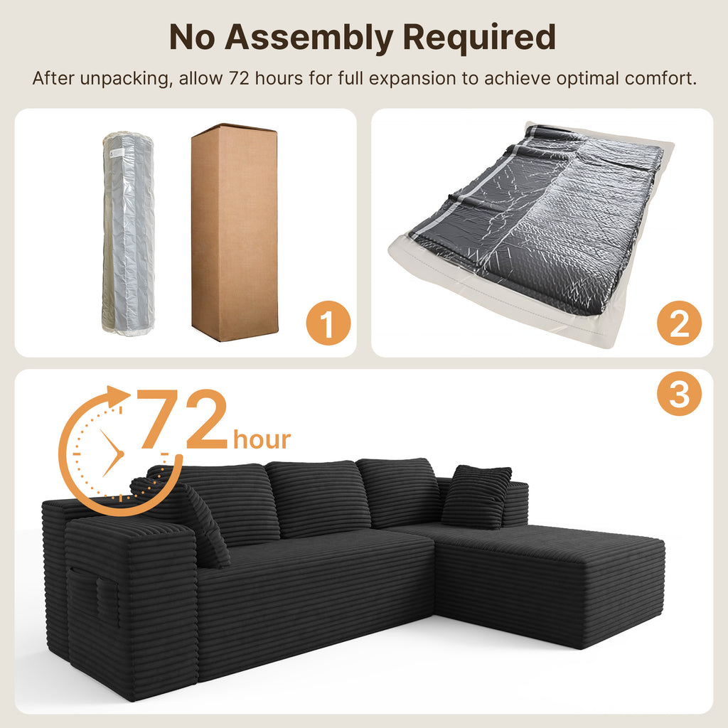 Bealife AR43 Canapé d'angle avec méridienne à droite 160×90cm, Canapé modulable 4 places en velours côtelé