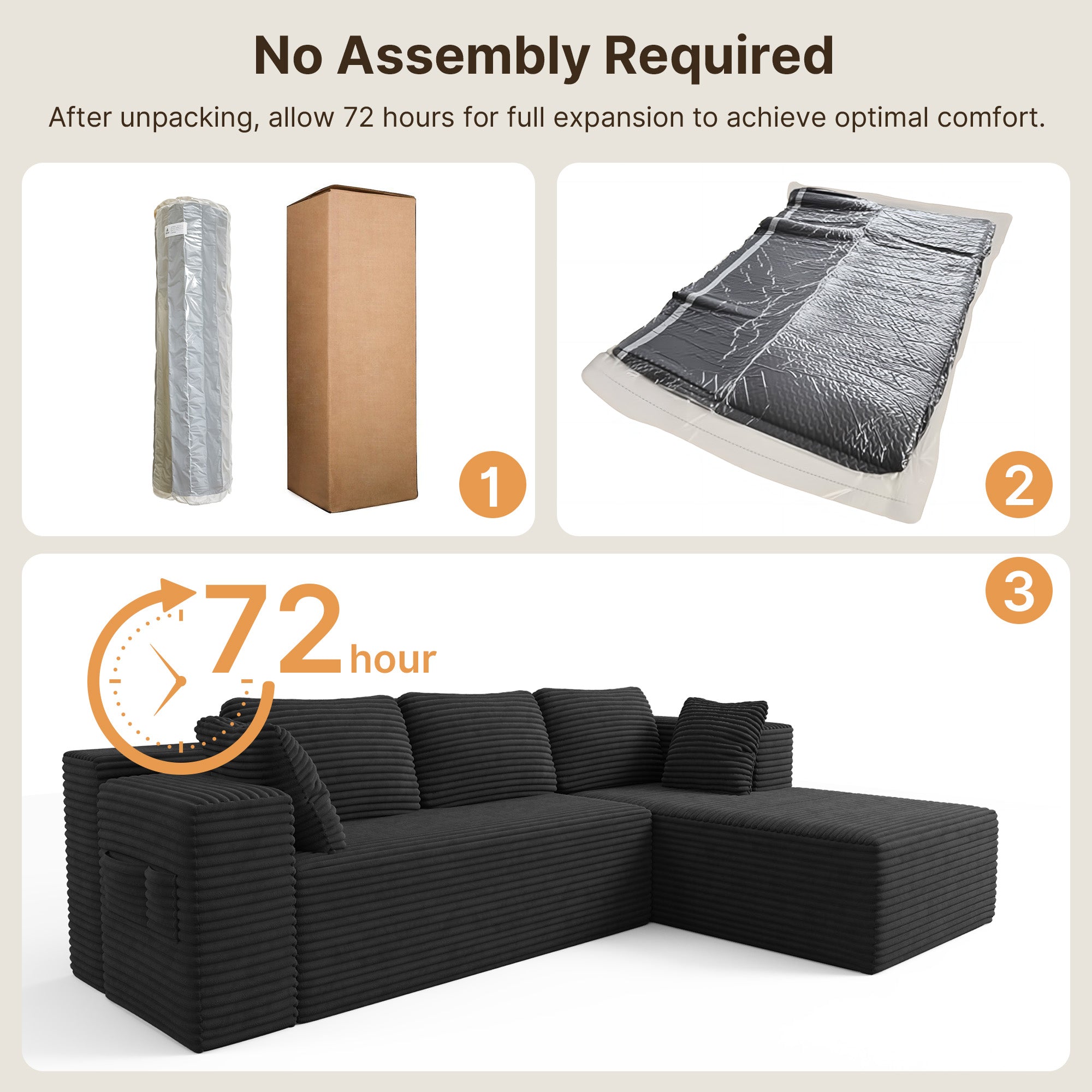 Bealife AR43 Canapé d'angle avec méridienne à droite 160×90cm, Canapé modulable 4 places en velours côtelé