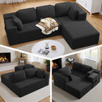 Bealife AR43 Canapé d'angle avec méridienne à droite 160×90cm, Canapé modulable 4 places en velours côtelé